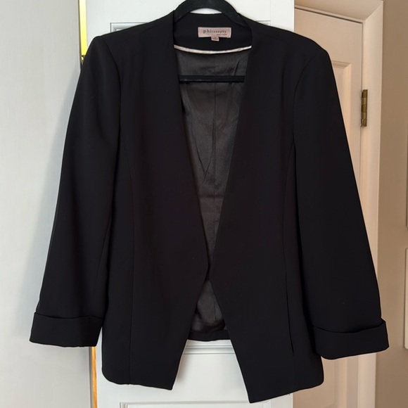 Philosophy Black Open Front Blazer with Cuffed Sleeves | Size M - Picture 1 of 1